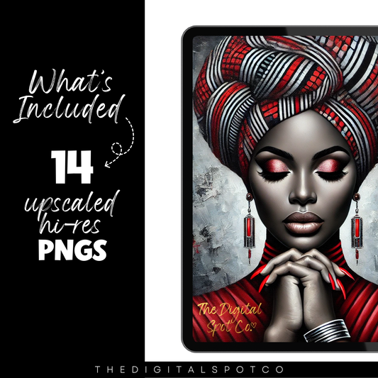 This product features the Praying Black Woman PNG Bundle