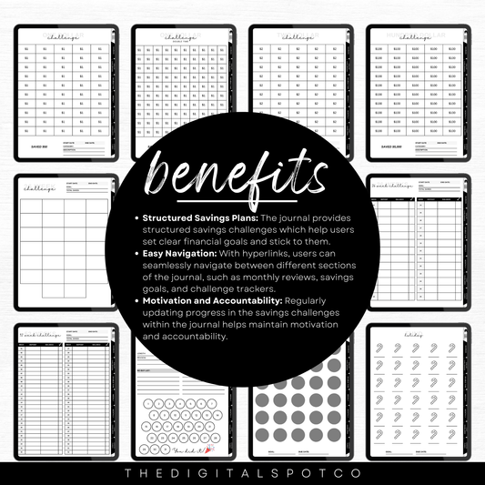 This product features the digital savings challenges journal compatible with GoodNotes.