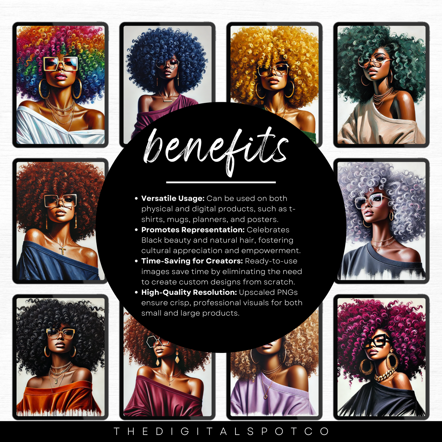 This product features the Curly Afro Girl PNG Bundle
