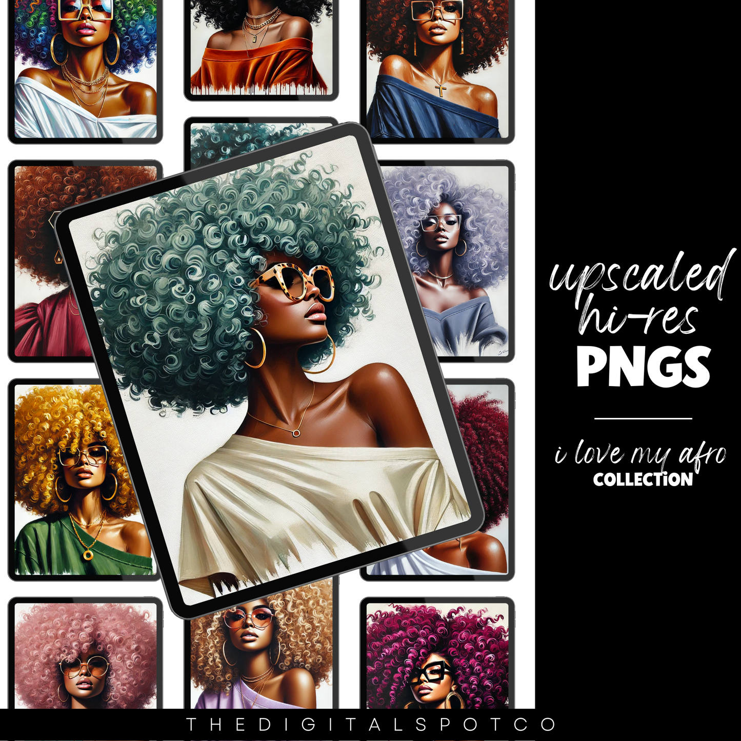 This product features the Curly Afro Girl PNG Bundle