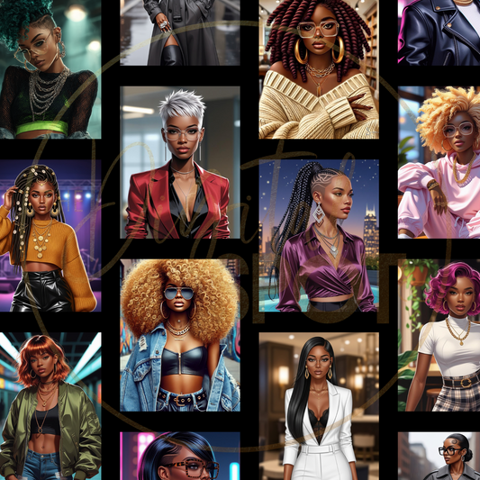 This product features a prompt guide that displays 12 prompts used for for four different AI generators.