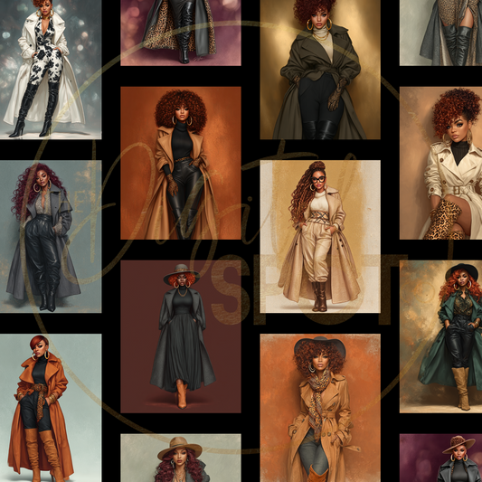 Midjourney Prompt Guide – 12 AI Art Prompts of Beautiful Black Redheaded Women in Fall Fashion