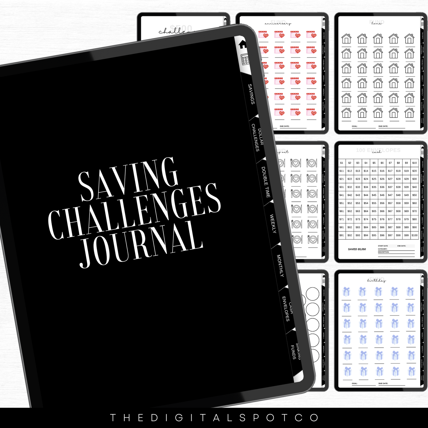 This product features a bundle that includes the digital planner and digital saving challenges journal.
