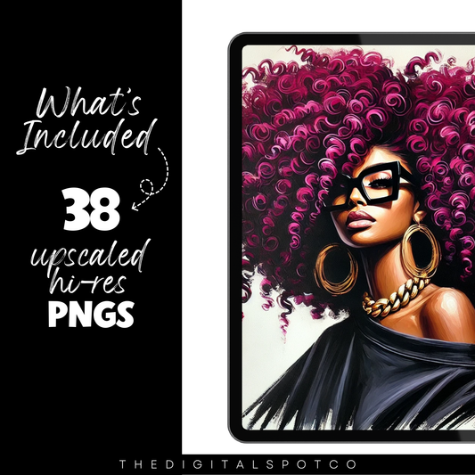 This product features the Curly Afro Girl PNG Bundle