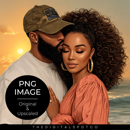 THIS PRODUCT FEATURES A PNG IMAGE OF A BLACK COUPLE IN LOVE