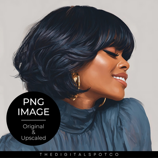 THIS PRODUCT FEATURES A BEAUTIFUL BLACK WOMEN WEARING A BOB HAIRSTYLE PNG IMAGE