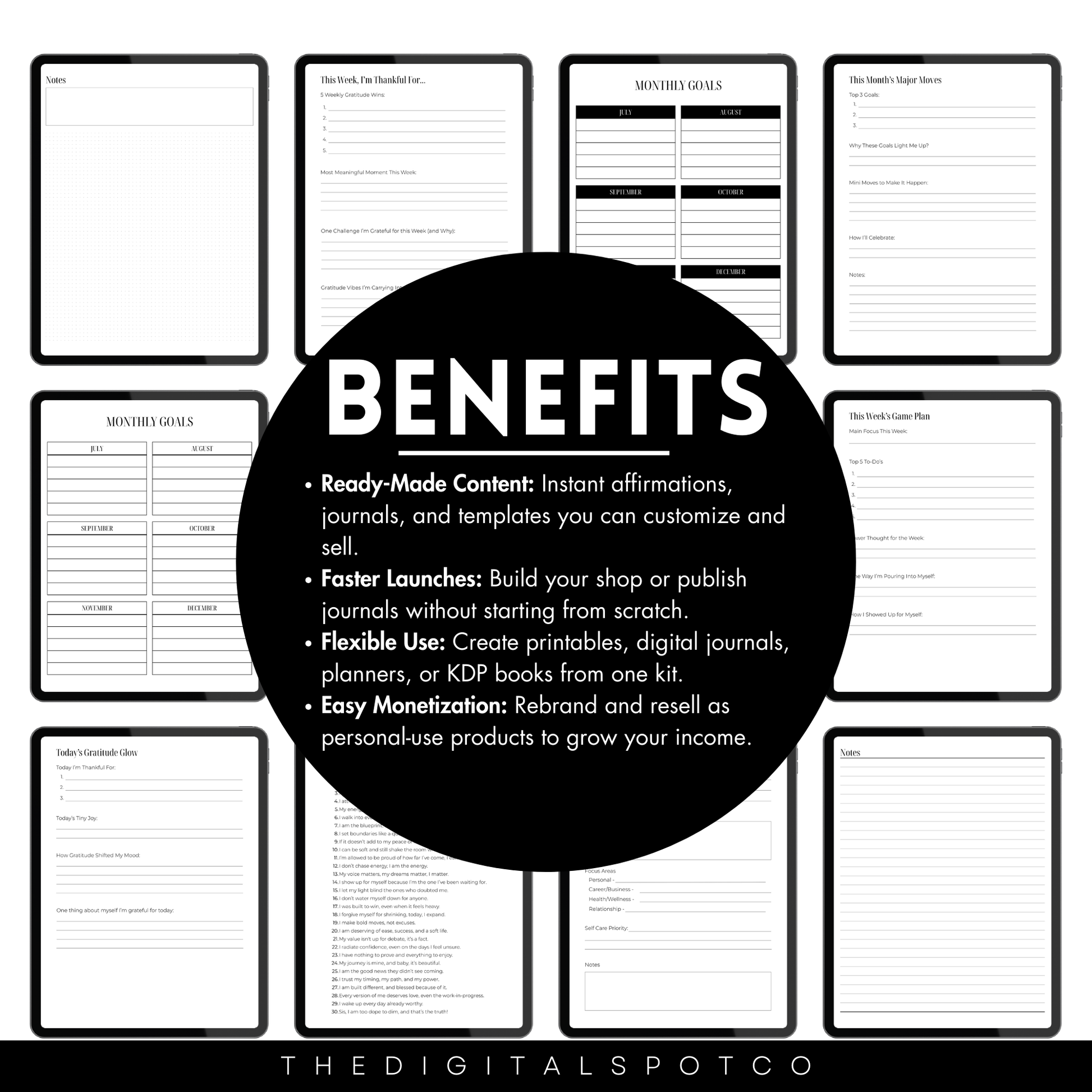 This product includes the DigiSpot Box Volume 1, PLR Journal Kit for Digital Product Sellers