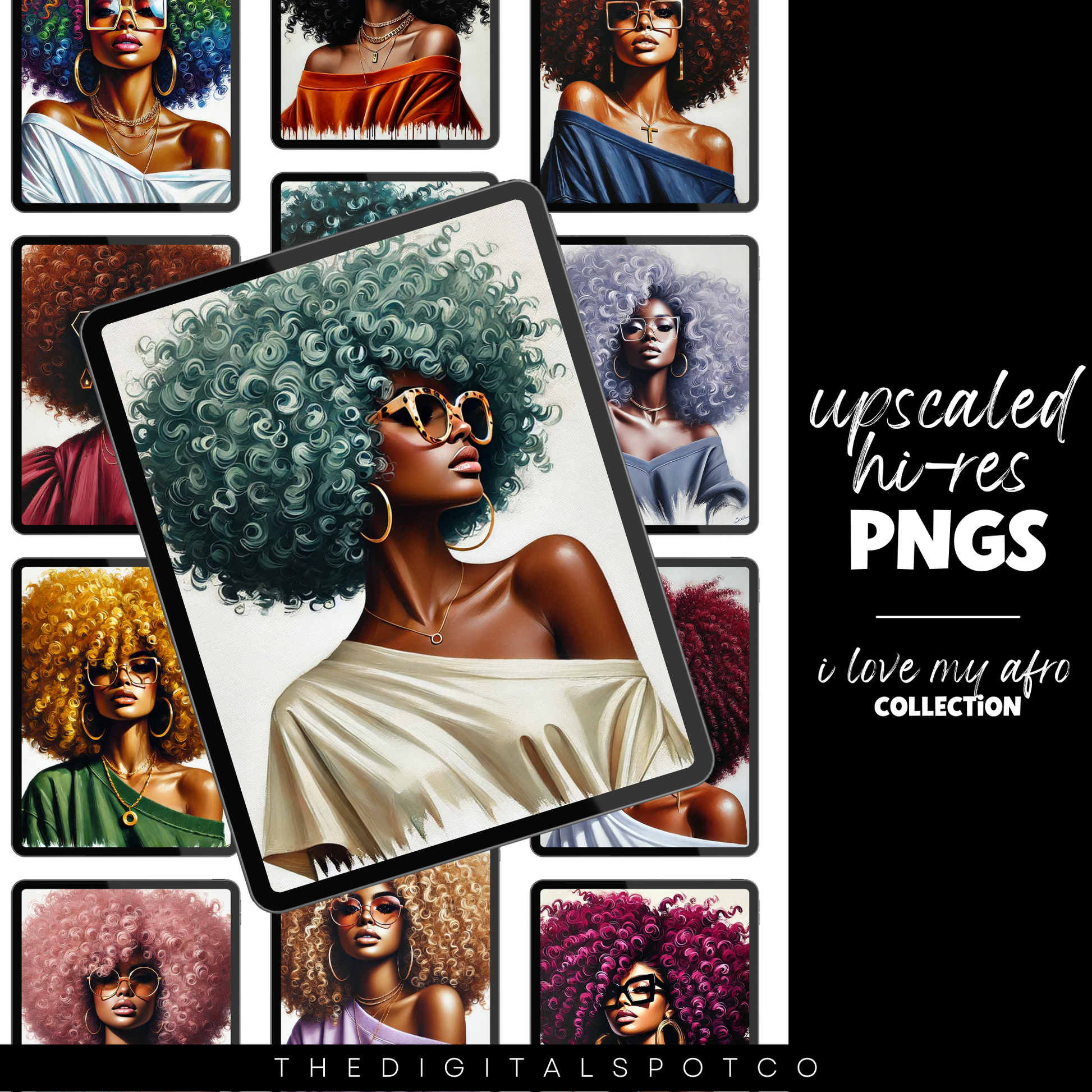 This product features the Curly Afro Girl PNG Bundle