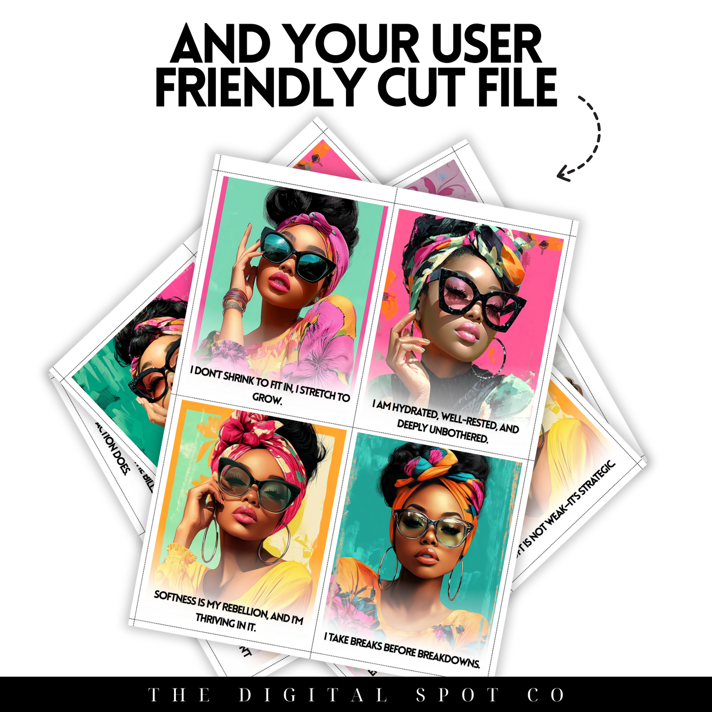 This product features the Moisturized and Unbothered Affirmation Cards and PNG Images