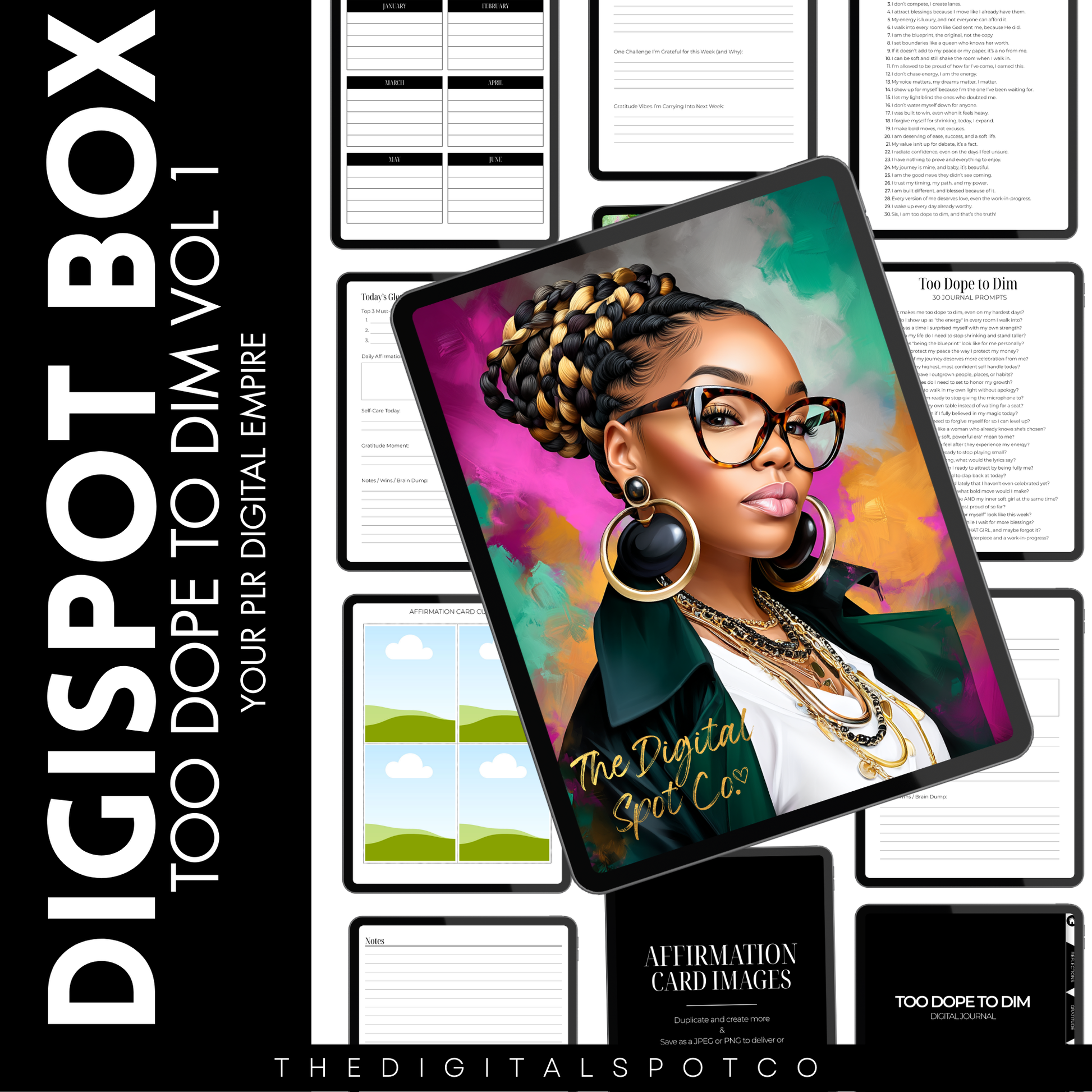 This product includes the DigiSpot Box Volume 2, PLR Journal Kit for Digital Product Sellers