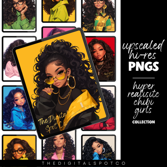 This product features the Hyper-Realistic Black Chibi Girls PNG Bundle.