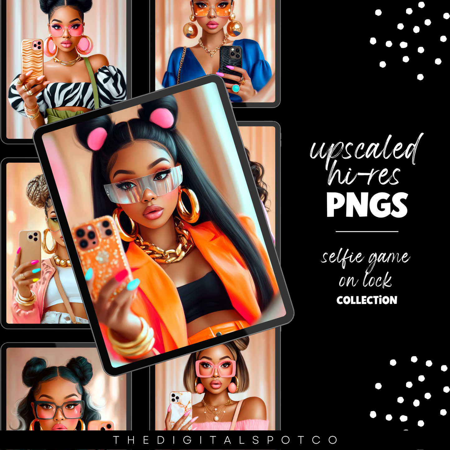 PNG Image Bundle featuring 12 upscaled images of beautiful Black women