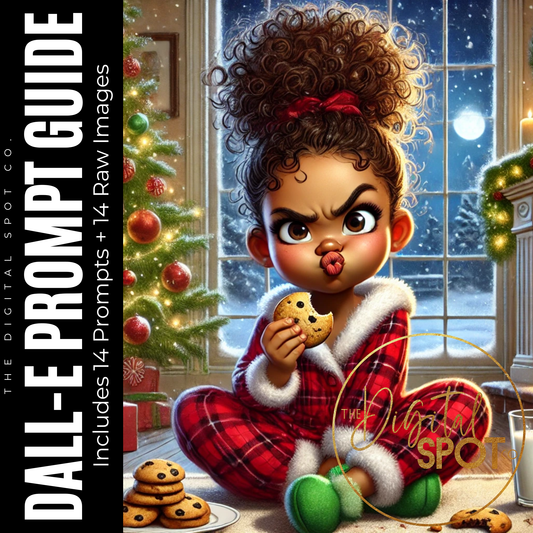 This product features 14 AI art prompts and PNG images to little Black girls making silly faces during Christmas.