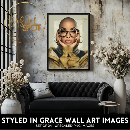 24 PNG Images featuring beautiful Black women wearing oversized eyeglasses with bald heads.