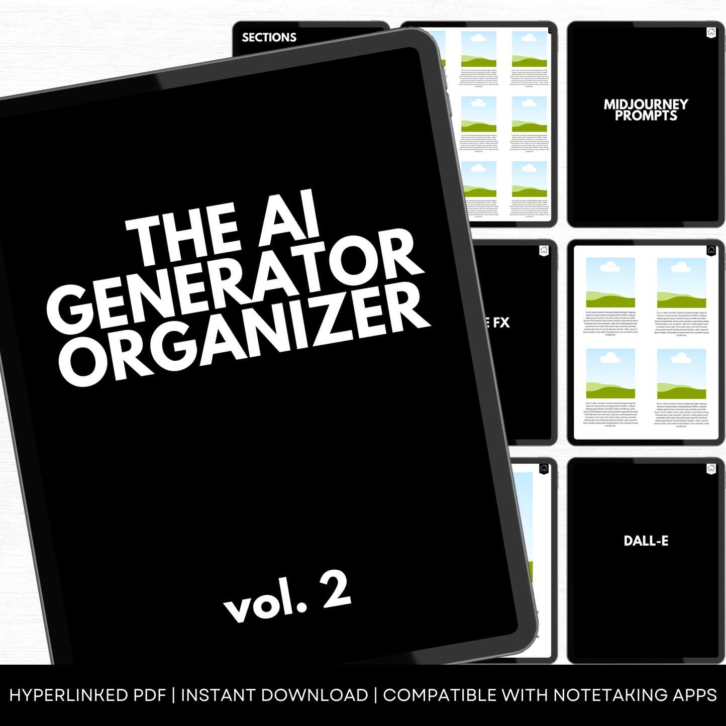 This products features two ai art prompt organizers created as editable Canva templates for organizing ai prompts and the art created with those prompts.
