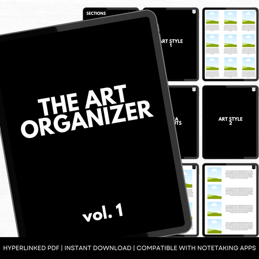 This products features two ai art prompt organizers created as editable Canva templates for organizing ai prompts and the art created with those prompts.