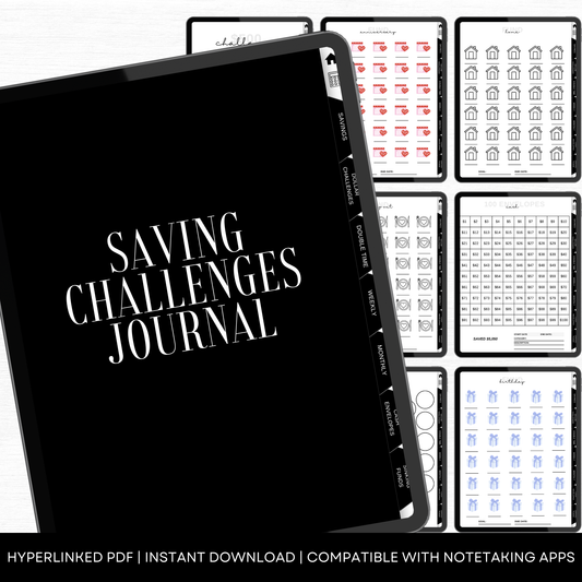 This product features the digital savings challenges journal compatible with GoodNotes.